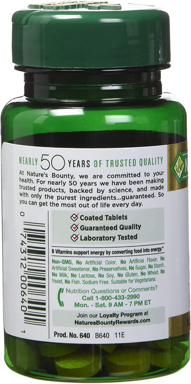 Nature's Bounty Vitamine B-2 100 mg emballage et comprimés