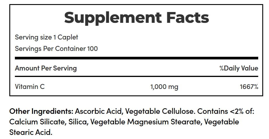 Nature's Bounty Vitamine C 1000 mg comprimés sur fond blanc
