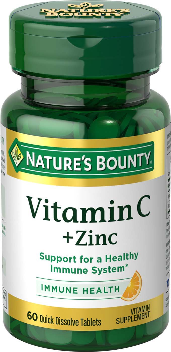 Nature's Bounty Vitamine C + Zinc 60mg comprimés, vue de face