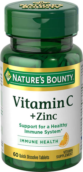 Nature's Bounty Vitamine C + Zinc 60mg comprimés, vue de face