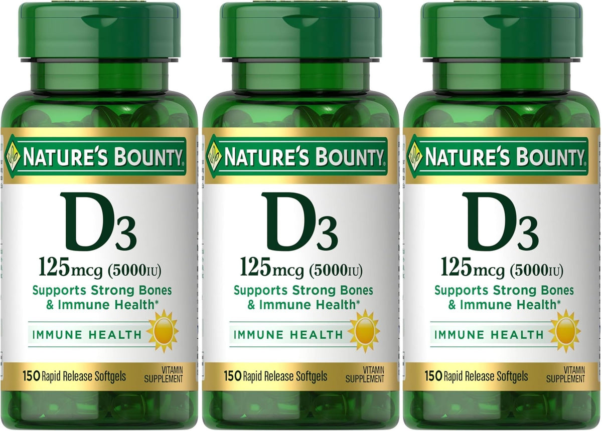 Nature's Bounty Vitamine D3 125 mcg 5000 IU gélules molles vue avant