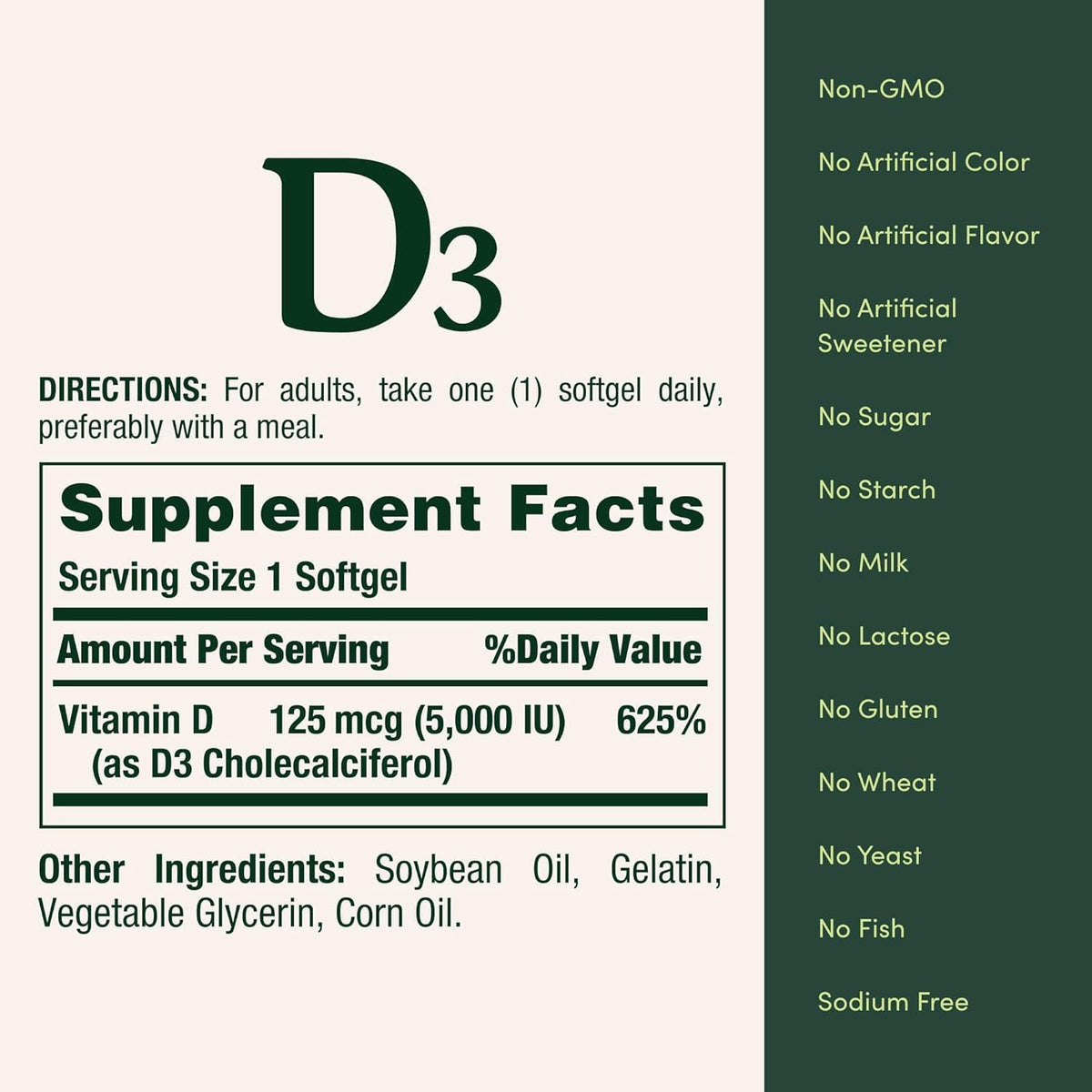 Nature's Bounty Vitamine D3 150 gélules molles sur une table