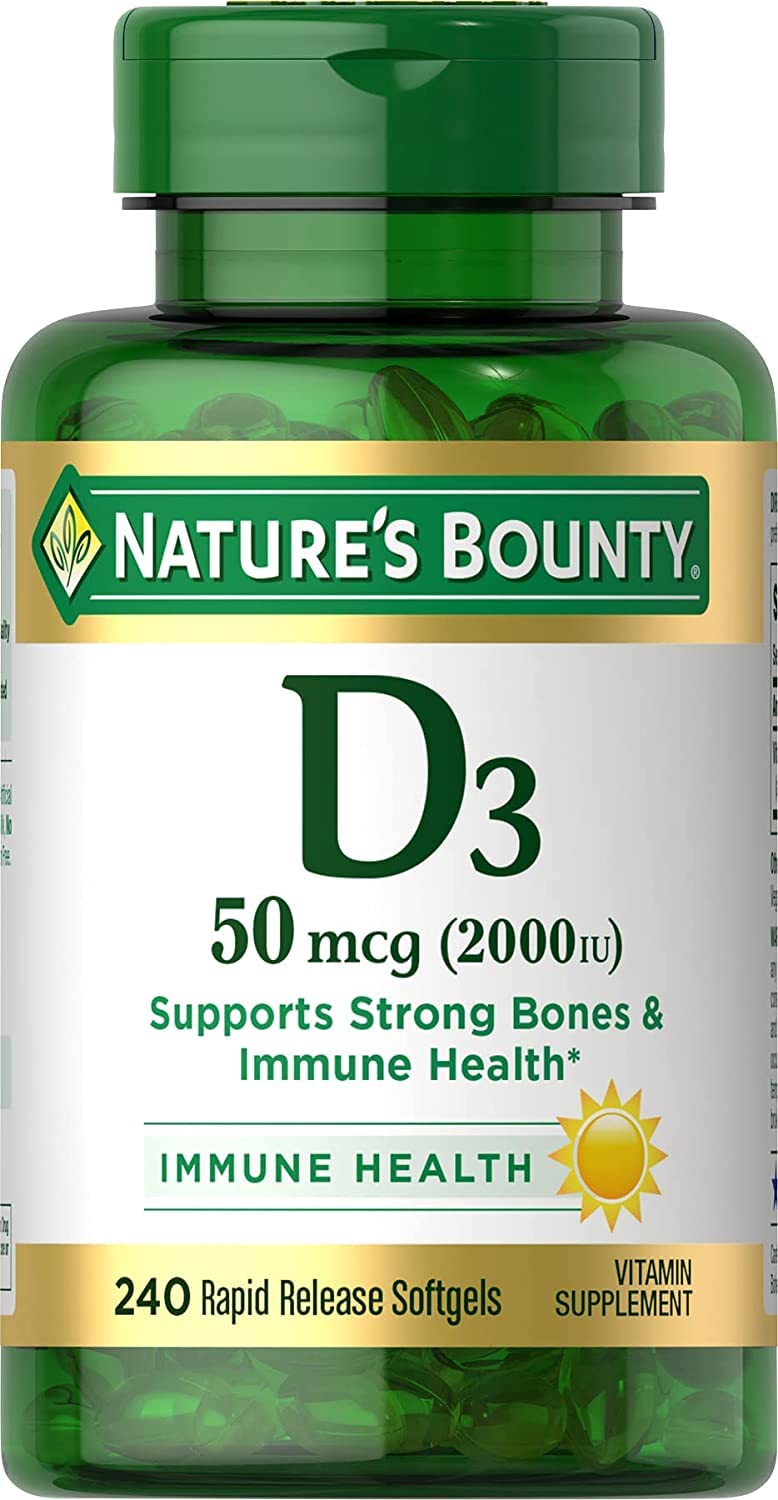 Nature's Bounty Vitamine D3 2000 IU gélules molles, vue de face