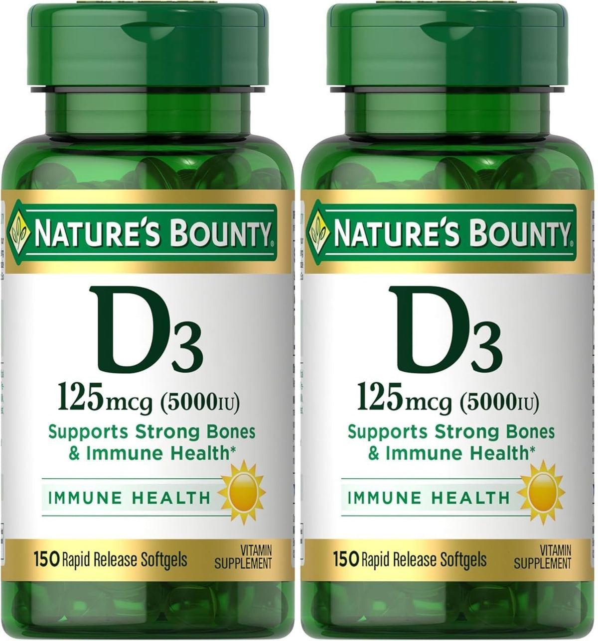 Nature's Bounty Vitamine D3 5000 UI gélules molles, vue de face