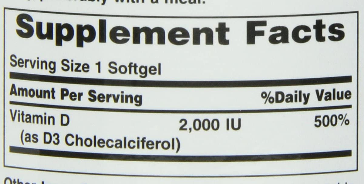 Nature's Bounty Vitamine D3 gélules molles, contenu du flacon