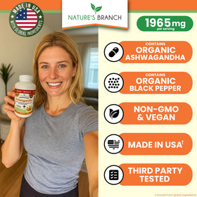 NATURE'S BRANCH Ashwagandha Bio 1965mg gélules végétales avec un verre d'eau