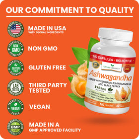 NATURE'S BRANCH Ashwagandha Bio 1965mg gélules végétales dans une main