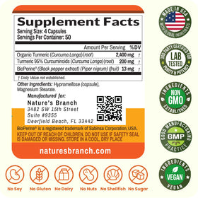 NATURE'S BRANCH Complément Curcuma 2600mg, avec ingrédients naturels