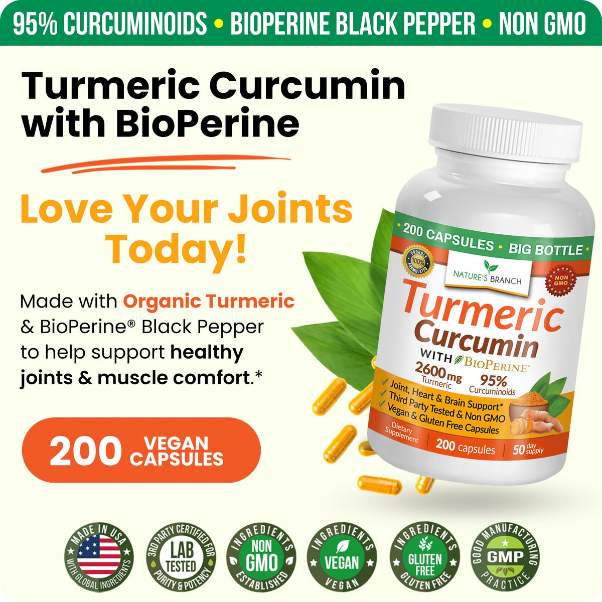 NATURE'S BRANCH Complément Curcuma 2600mg, prise de capsules