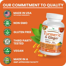 NATURE'S BRANCH Complément Curcuma et Gingembre, flacon ouvert avec gélules