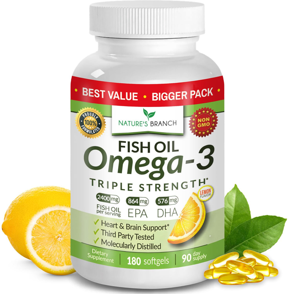 NATURE'S BRANCH Huile de Poisson Omega 3 Triple Force 180 gélules vue de face