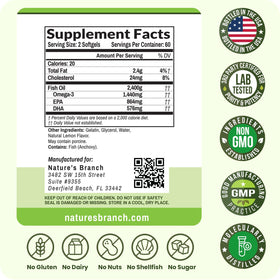 NATURE'S BRANCH Huile de poisson Omega 3 Triple Force dans un environnement naturel