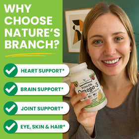 NATURE'S BRANCH Huile de poisson Omega 3 Triple Force gélules en gros plan