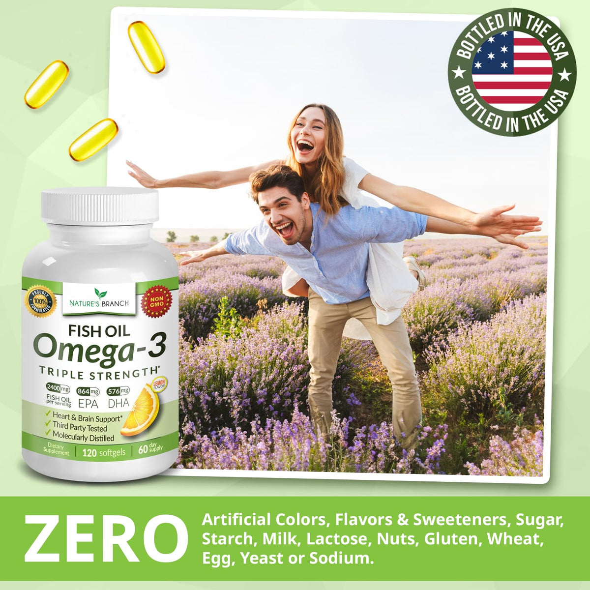 NATURE'S BRANCH Huile de poisson Omega 3 Triple Force vue de côté