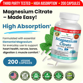 NATURE'S BRANCH Magnésium Citrate 400mg capsules dans une main