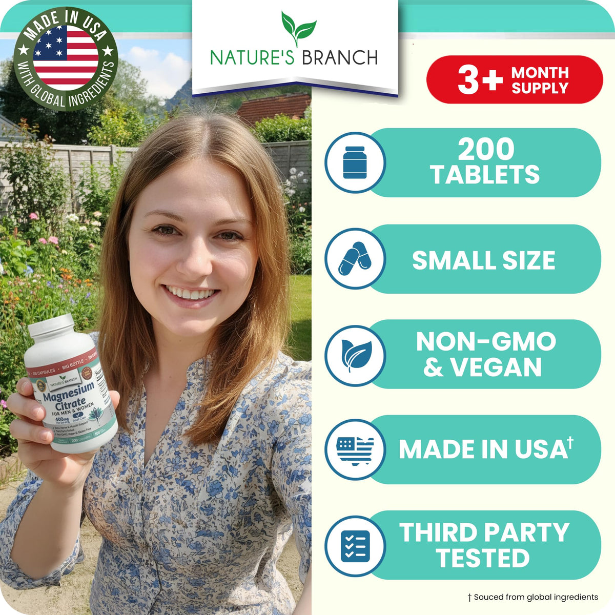 NATURE'S BRANCH Magnésium Citrate 400mg capsules ouvertes
