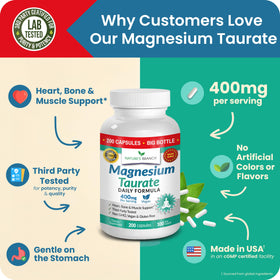 NATURE'S BRANCH Magnésium Taurate 400mg capsules avec un fond naturel