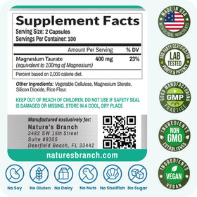 NATURE'S BRANCH Magnésium Taurate 400mg capsules et fruits frais