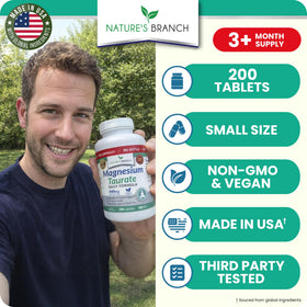 NATURE'S BRANCH Magnésium Taurate 400mg capsules sur une surface blanche