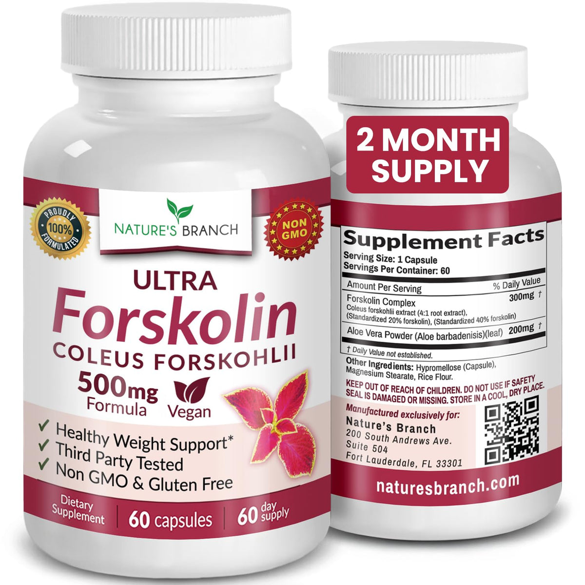 NATURE'S BRANCH Ultra Forskolin 500mg capsules front view