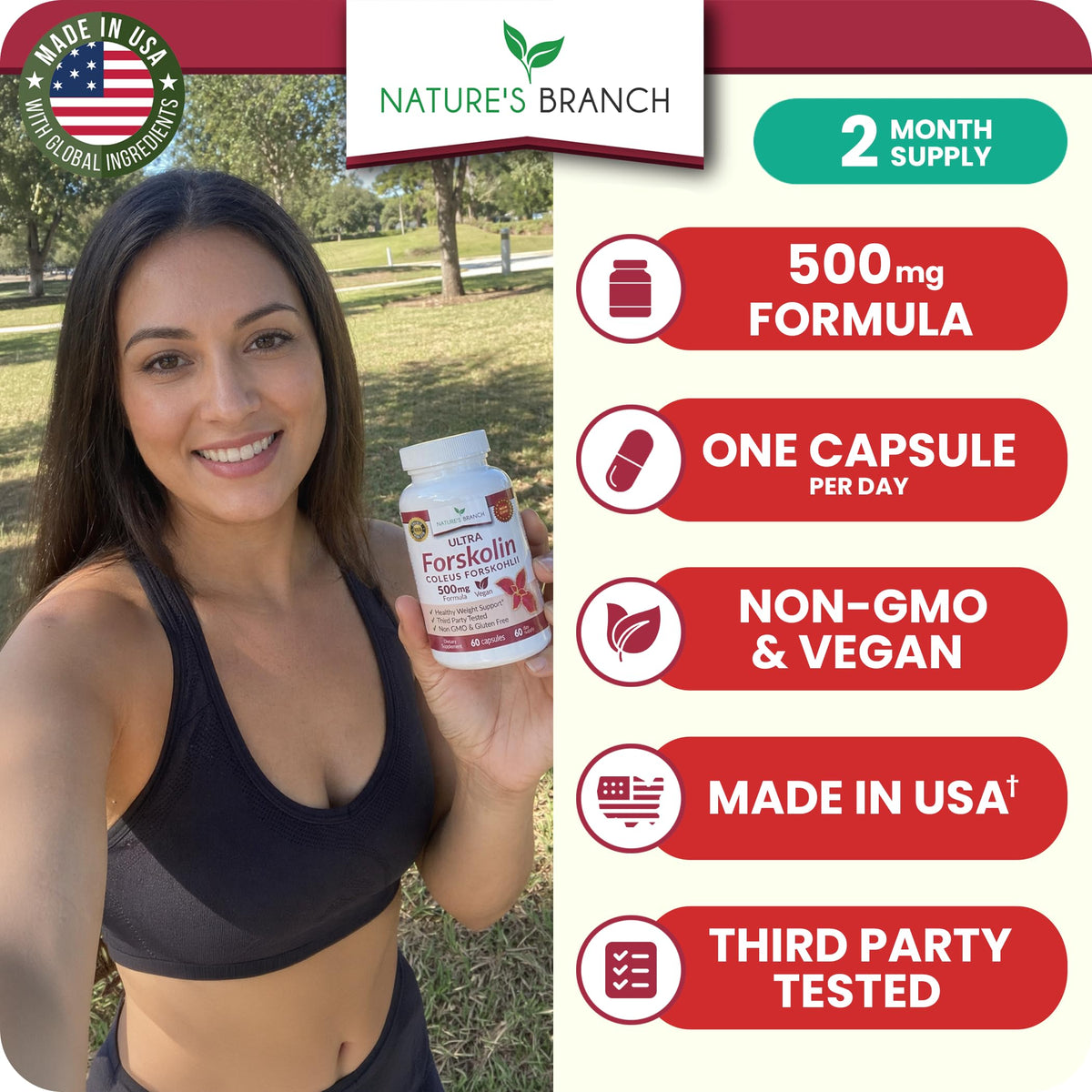 NATURE'S BRANCH Ultra Forskolin 500mg packaging side view