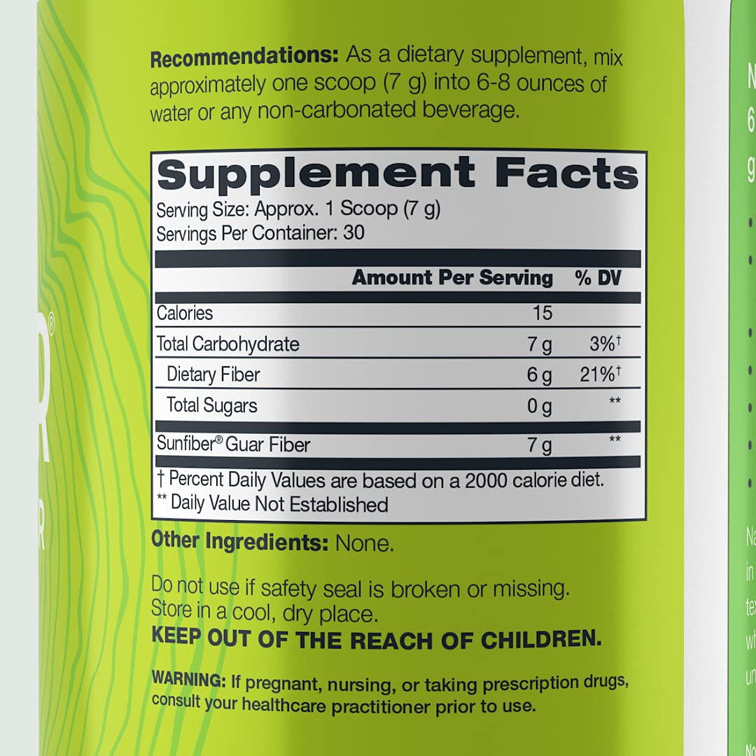 NATURE'S CALLING Sunfiber Fibre Soluble étiquette arrière avec informations nutritionnelles