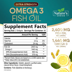 Nature's Choice Omega 3 Huile de Poisson gélules montrant la taille des capsules