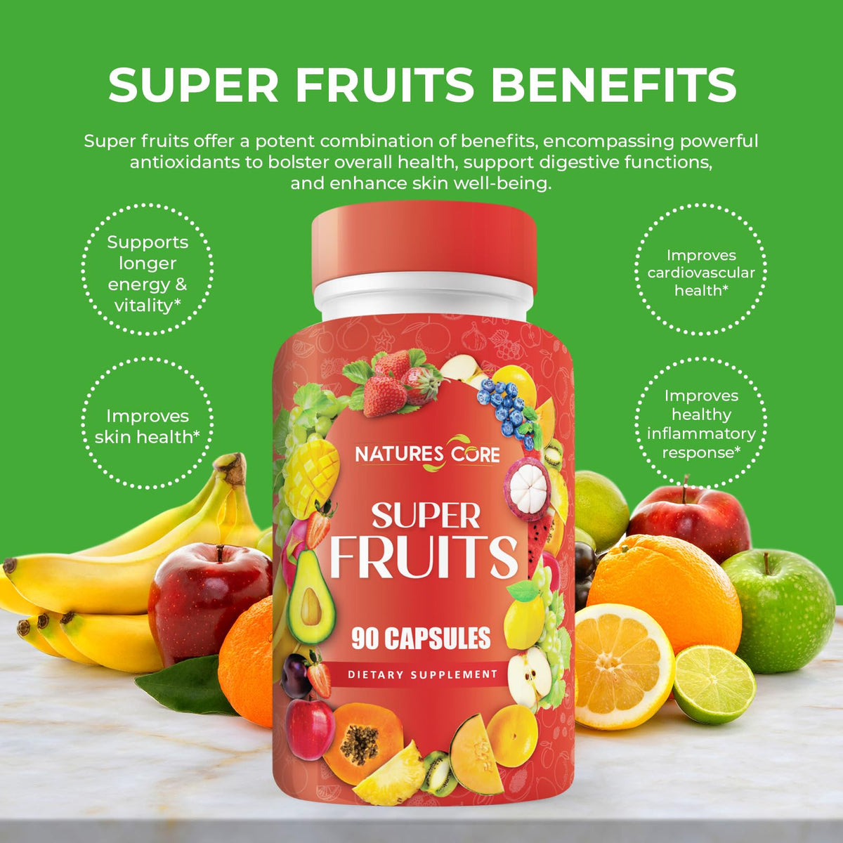 Nature's Core Complément Alimentaire Fruits et Légumes, 90 gélules par flacon