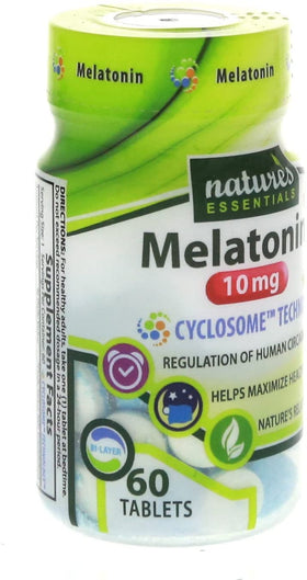 NATURE'S ESSENTIALS Mélatonine 10mg comprimés avec des ingrédients naturels