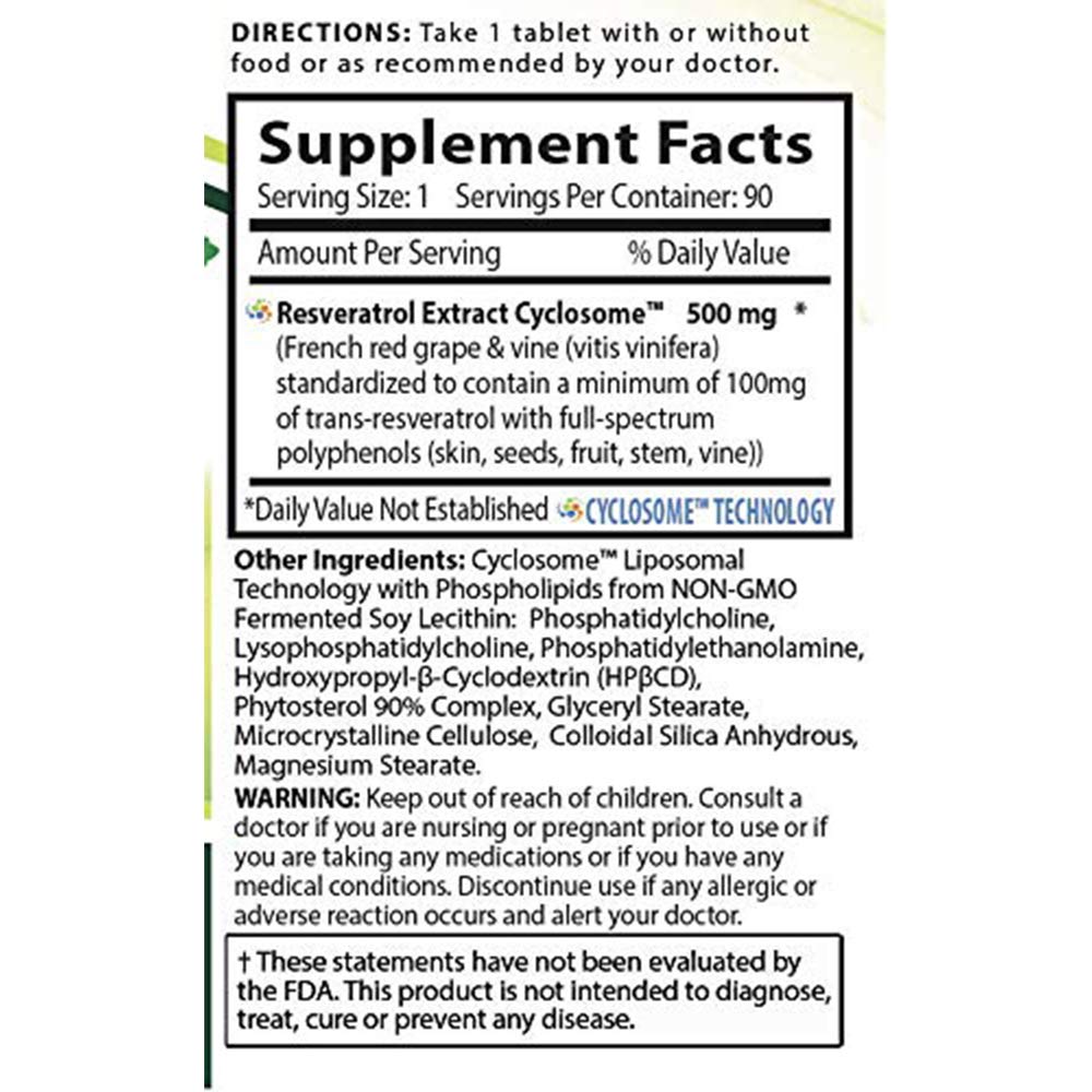 NATURE'S ESSENTIALS Resvératrol 500mg composition des ingrédients