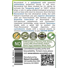 NATURE'S ESSENTIALS Resvératrol 500mg emballage et dimensions