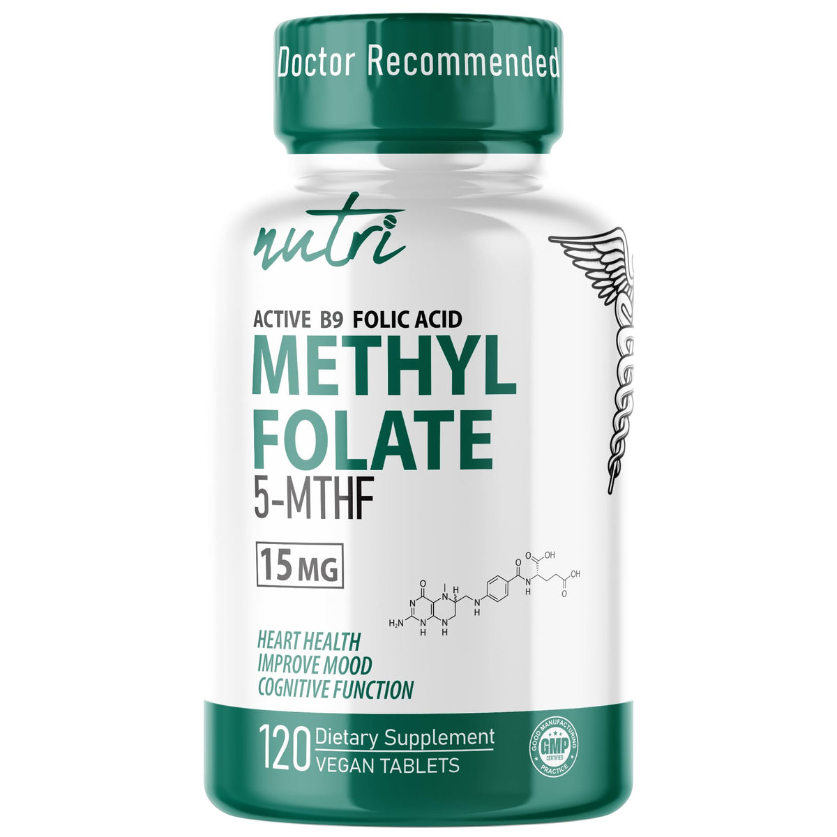 Nature's Fusions 5-MTHF L-Méthylfolate 15mg bouteille vue de face