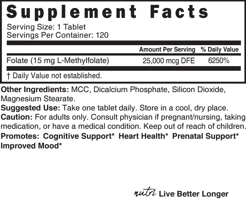 Nature's Fusions 5-MTHF L-Méthylfolate 15mg comprimés en gros plan