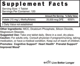 Nature's Fusions 5-MTHF L-Méthylfolate 15mg comprimés en gros plan
