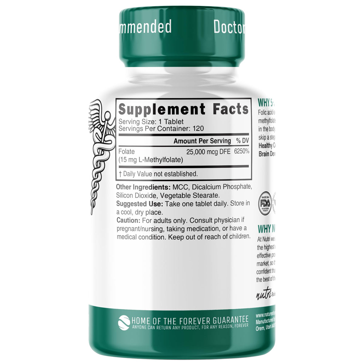 Nature's Fusions 5-MTHF L-Méthylfolate 15mg comprimés végétaliens