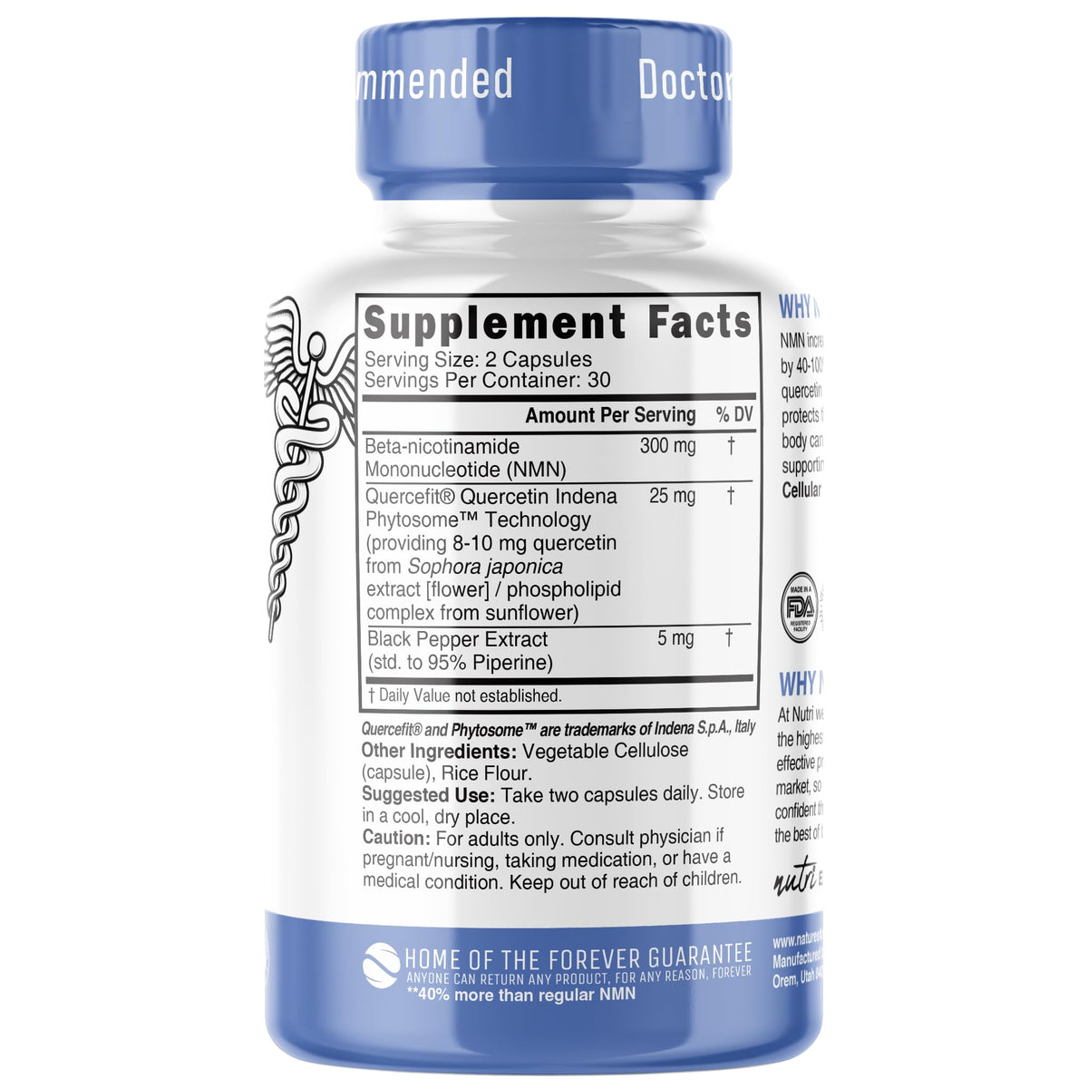 Nature's Fusions Complément Alimentaire NMN 300mg, gélules en gros plan