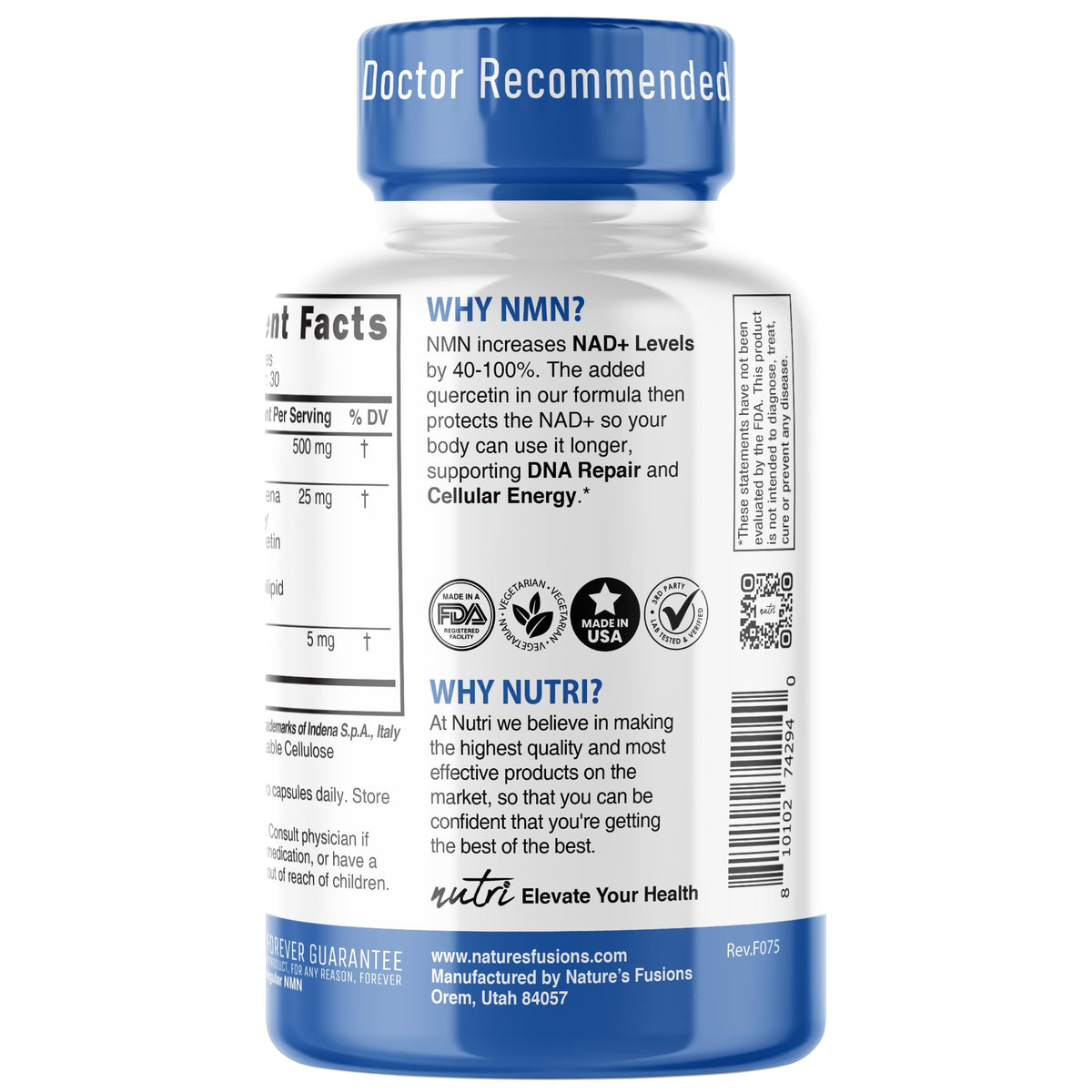 Nature's Fusions Complément Alimentaire NMN 500mg - présentation des ingrédients