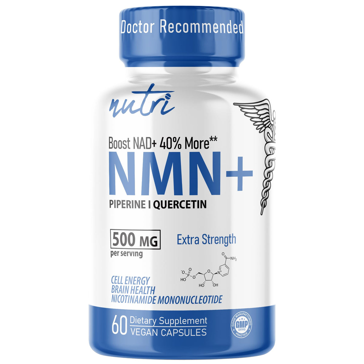 Nature's Fusions Complément Alimentaire NMN 500mg - vue avant de l'emballage
