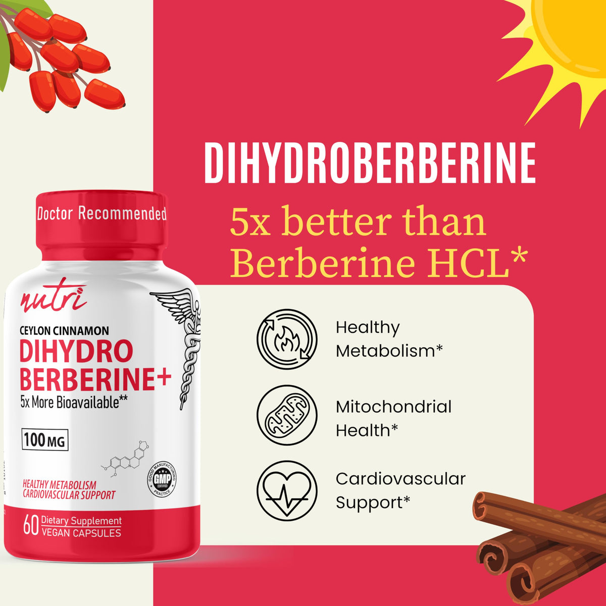 Nature's Fusions Dihydroberberine 100mg capsules sur fond blanc