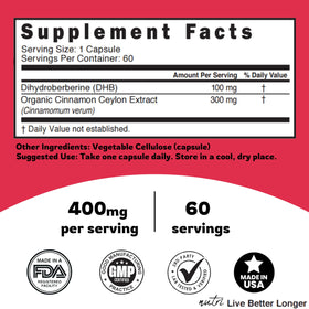 Nature's Fusions Dihydroberberine 100mg vue de la boîte ouverte avec capsules