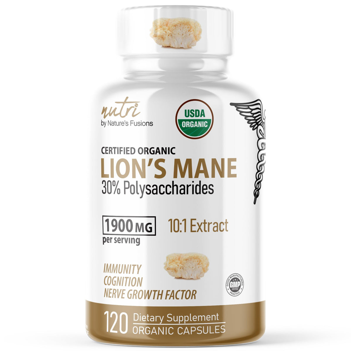 Nature's Fusions Melena de Lion 1900mg flacon avant avec 120 gélules