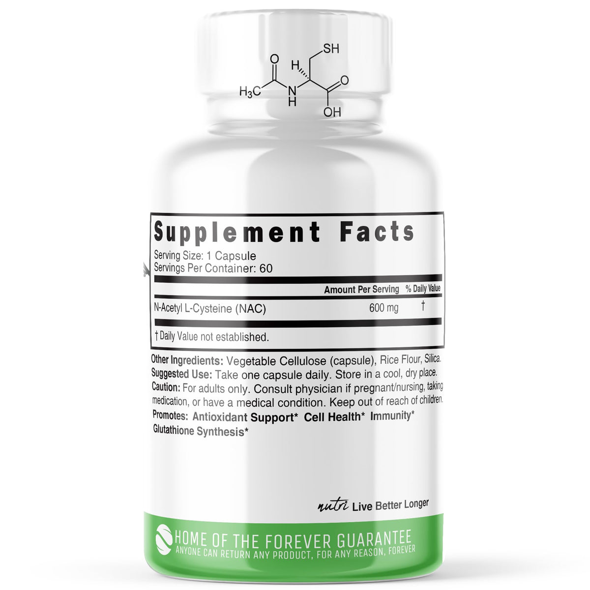 Nature's Fusions N-Acetyl Cysteine 600mg arrière du produit