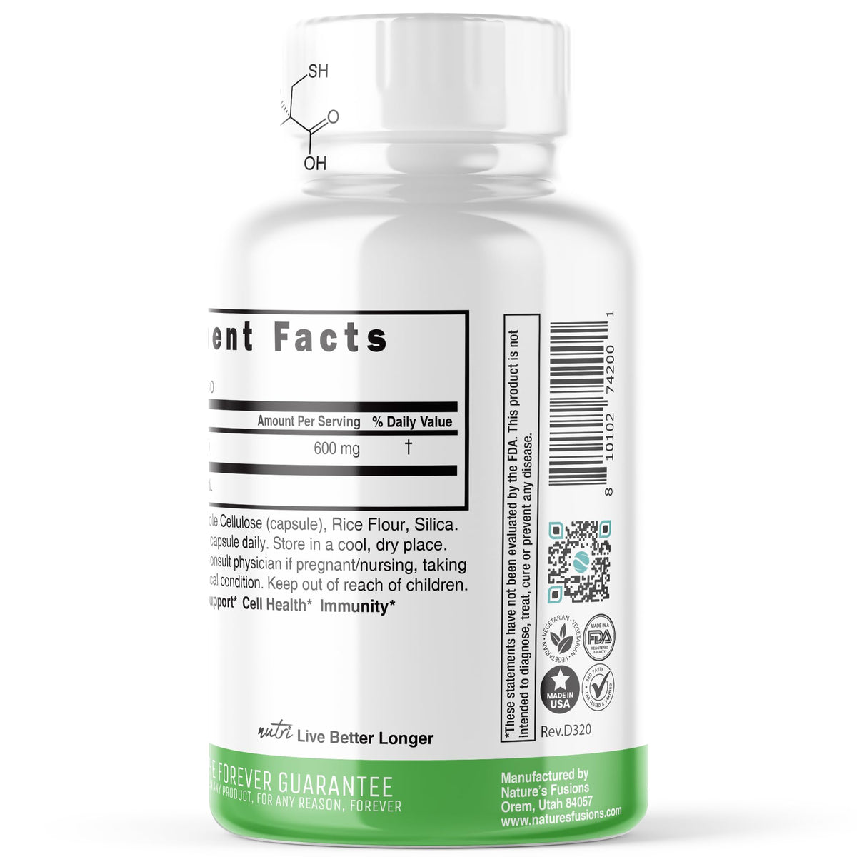 Nature's Fusions N-Acetyl Cysteine 600mg côté du produit