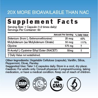 Nature's Fusions NAC N-Acetyl Cystéine Éthyle Ester 600mg - vue arrière de l'emballage