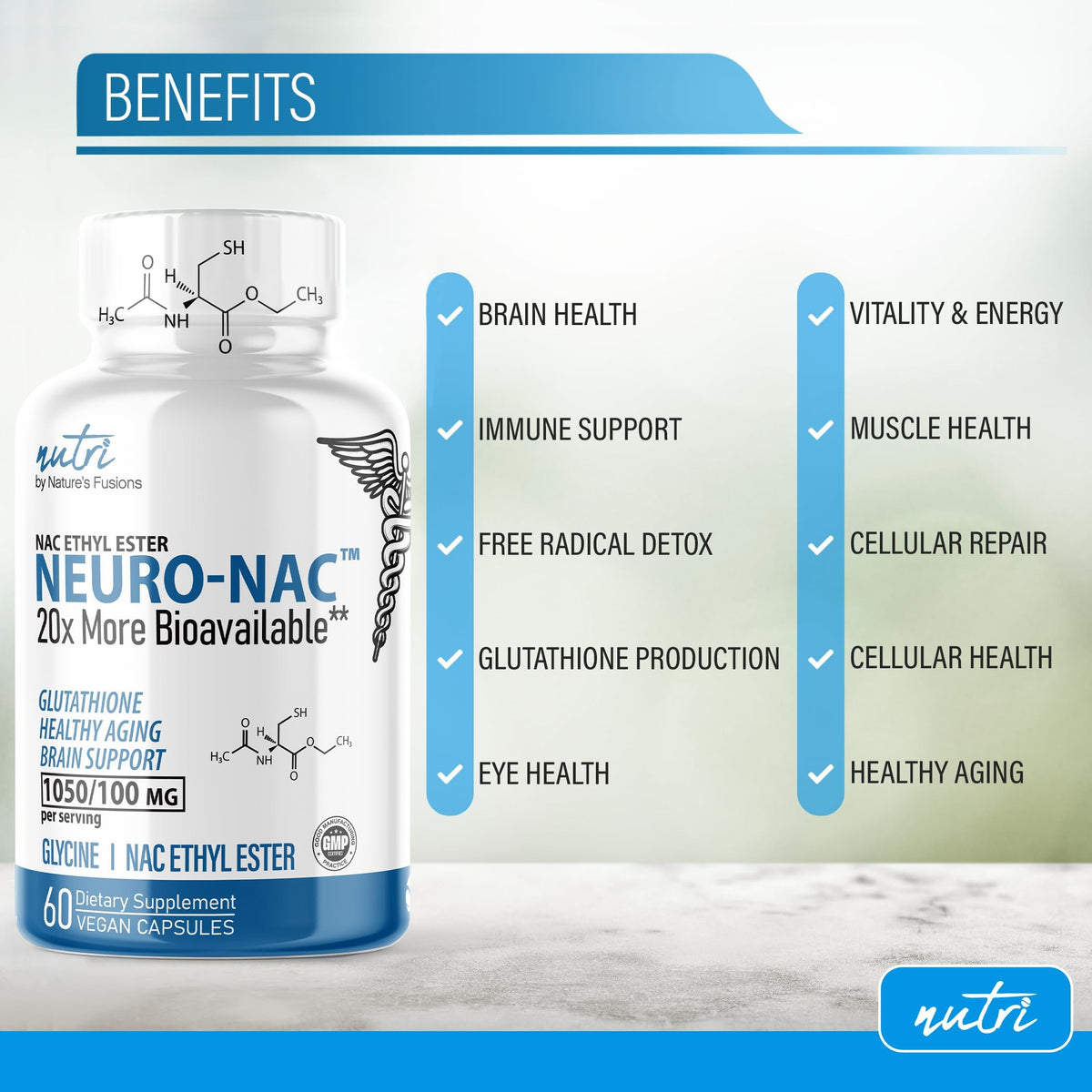 Nature's Fusions NACET 375mg 90 capsules avec étiquette