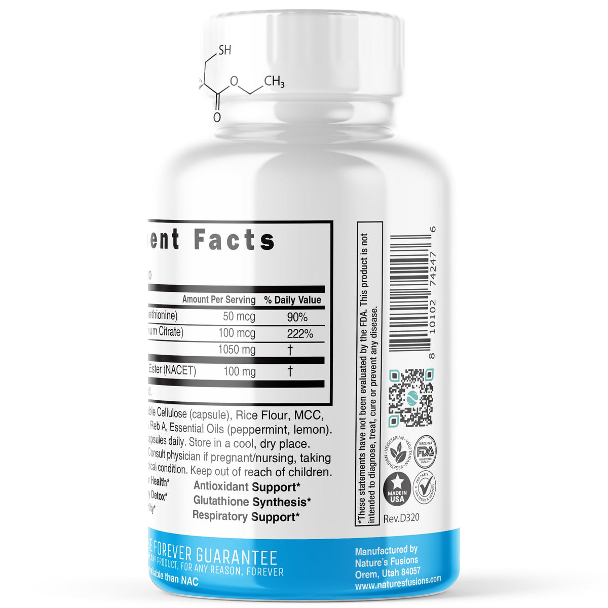 Nature's Fusions Nutri GlyNAC-ET N-Acetyl Cysteine 60 Caps on a table
