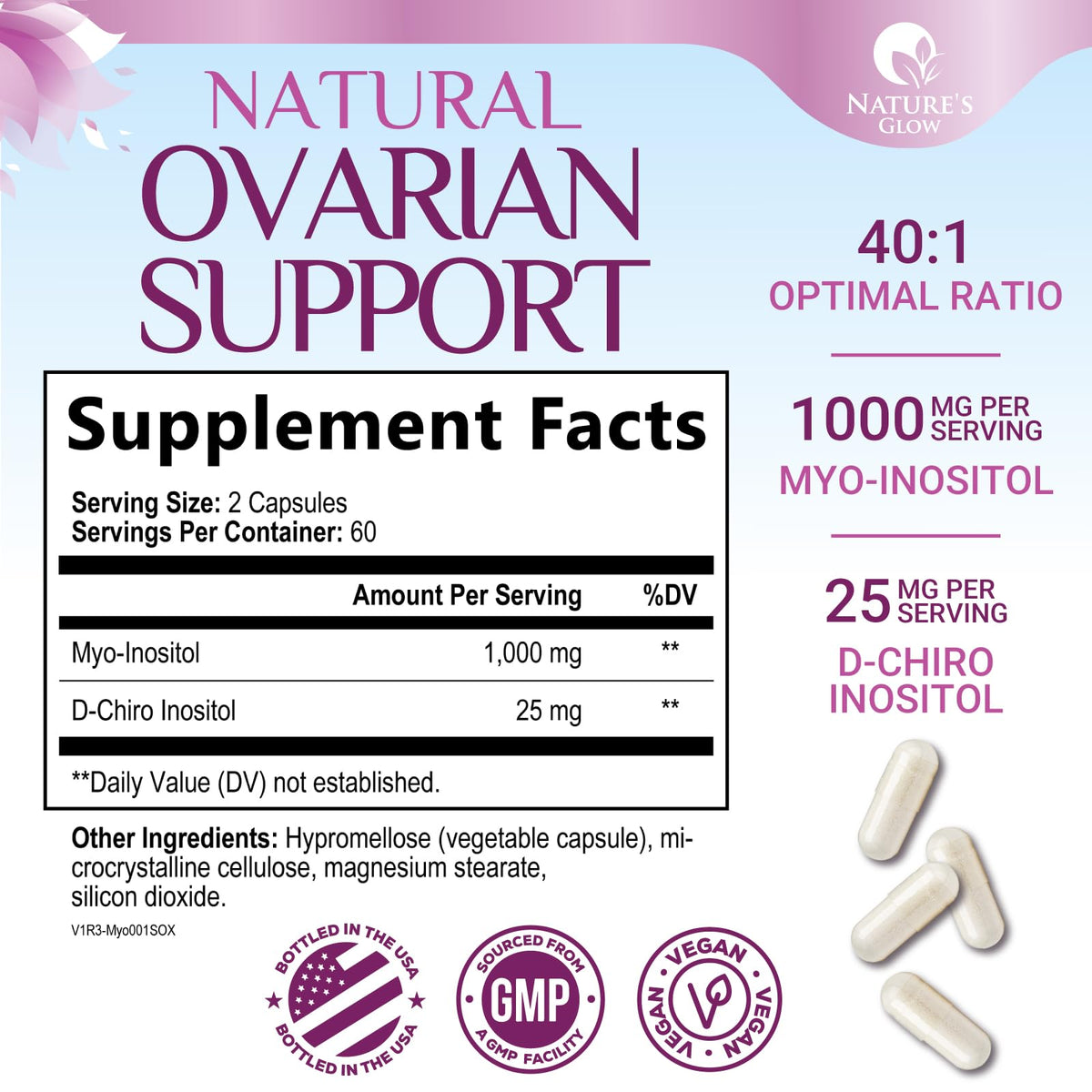 Nature's Glow Myo-Inositol & D-Chiro Inositol 1025mg capsule close-up