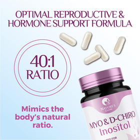 Nature's Glow Myo-Inositol & D-Chiro Inositol 1025mg capsules in hand
