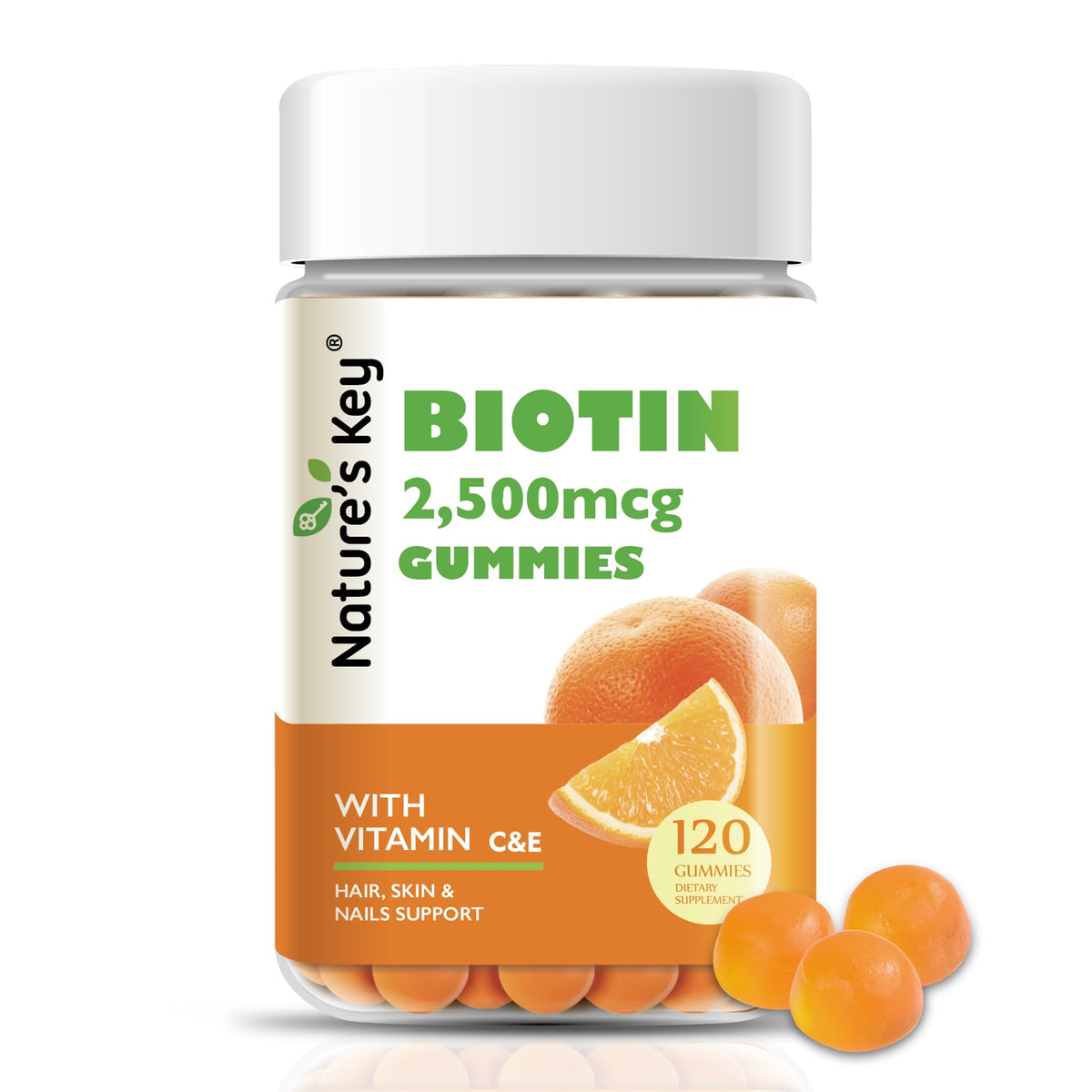 Nature's Key Gélules de Biotine 120 Gummies Orange devant