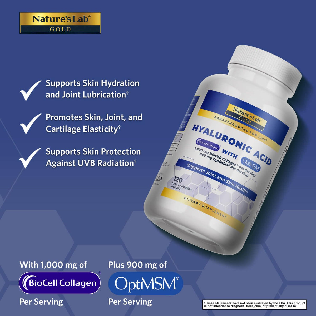 Nature's Lab Acide Hyaluronique capsules sur une table